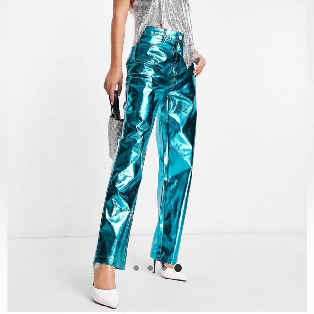 AmyLynn Lupe Blue Metallic Trouser Pants Women's size M